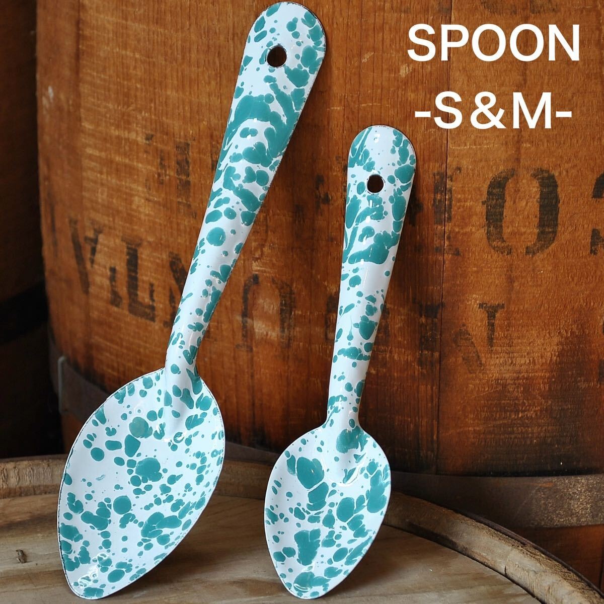 Crow Canyon Home Enamel Tableware Cutlery Spoon S M 2 Piece Set Turquoise Kitche