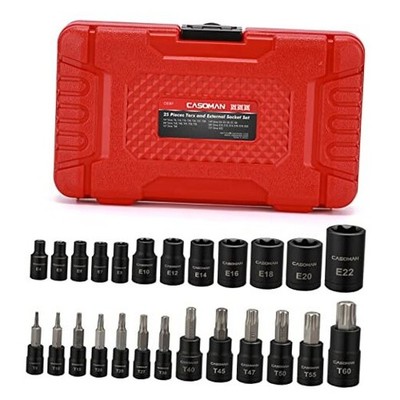 25-Piece Torx Bit Socket and External Socket Set T8-T60 & E4-E22