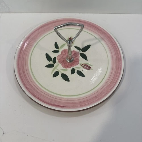 Vintage Stangl 10" Round Tidbit Tray with  Handle Wild Rose