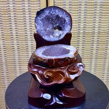 2.95LB Natural Amethyst Geode Quartz Crystal Cornucopia Mineral Specimen +Stand