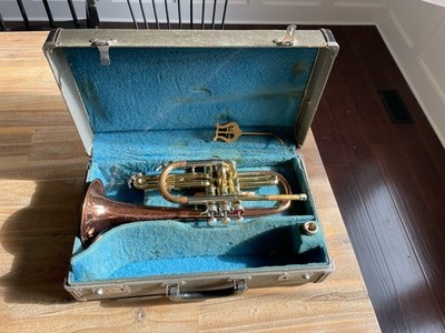 Vintage 1959 C.G Conn Director Copper Bell  Cornet With Original Case FREE SHIP
