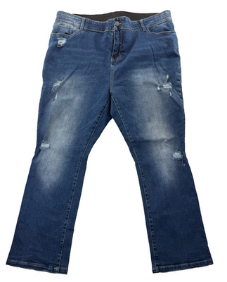 Coco + Carmen Distressed Straight Leg Jeans Women s XXL Dark Wash Stretch
