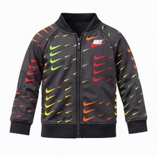 Nike Boys Micro Swoosh Tricot Track Jacket Black Multi Logo 4  5 Yrs Full Zip