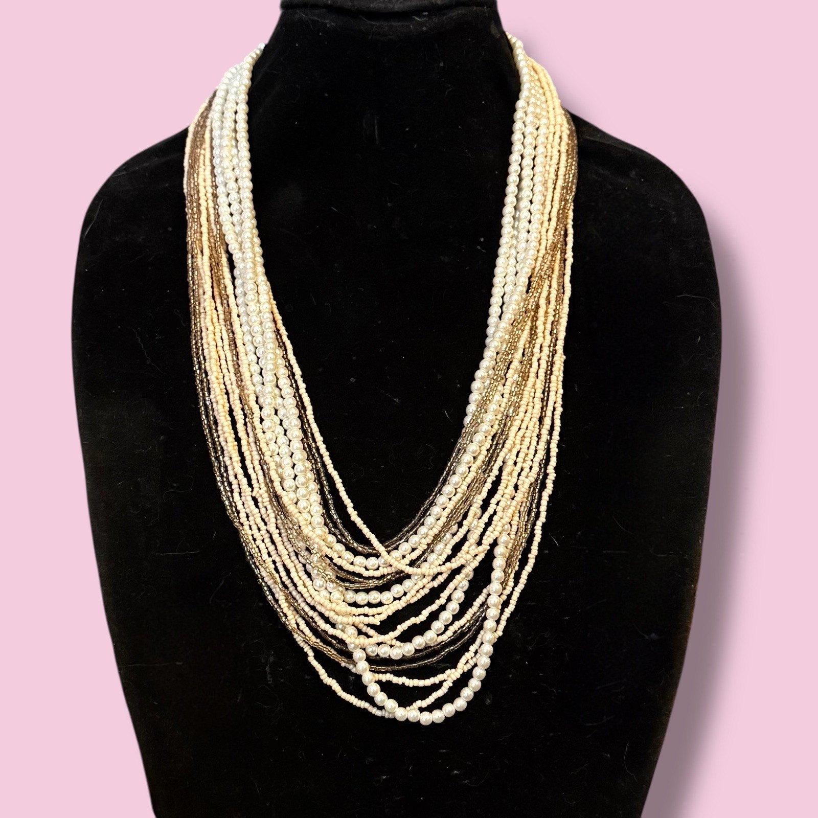 Long elegant layered multi strand mixed bead and … - image 1