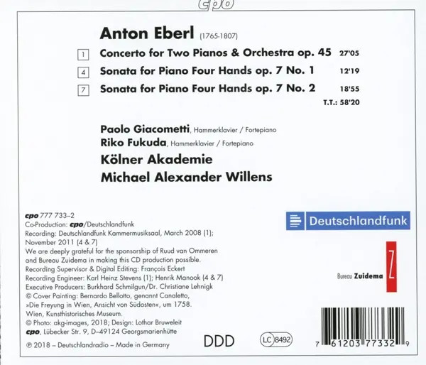 Konzert Op.45 FüR 2 Klaviere & Orchester | Anton Eberl | Audio-Cd | Cd | 2018-image