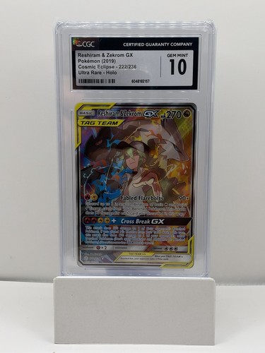 Reshiram & Zekrom GX (Full Art) 222/236 Sm-Cosmic Eclipse Holo CGC 10