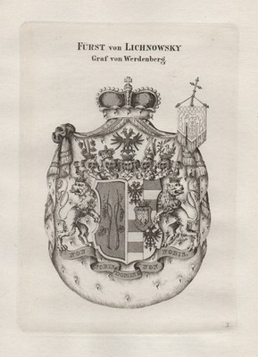 1830 Lichnowsky Werdenberg Wappen coat of arms Kupferstich engraving Heraldik