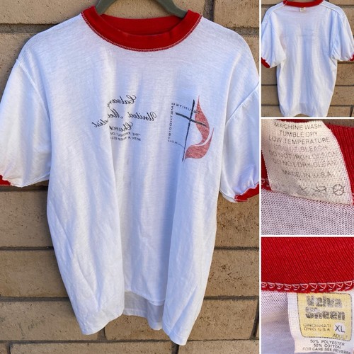 Vintage Calvary United Methodist Church Ringer Tee T Shirt Worn Velva Sheen XL - 第 17/24 張圖片