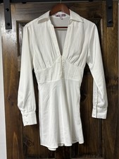 URBAN OUTFITTERS Phoebe Corseted White Mini Dress Deep V Neck Long Sleeve S