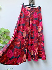 Jaeger 100% Leinen Maxirock Gr. UK 12 Schrägschnitt Rosen Blumenmuster