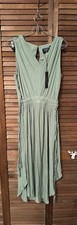 T Tahari V-neck Sleeveless Drawstring Waist Celery Green Midi Dress  Women’s L