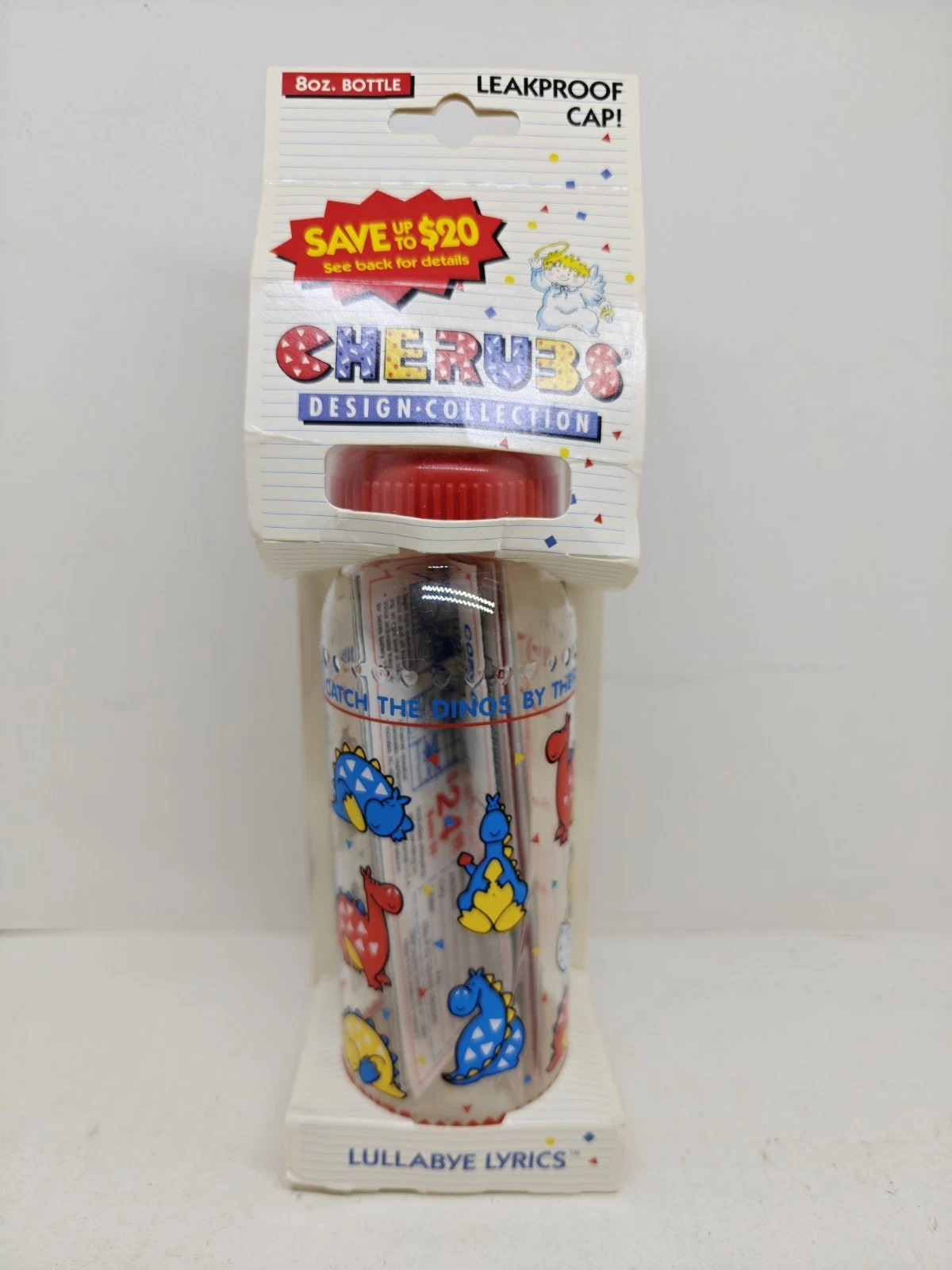 Vtg 1990s NIP Playtex Baby Bottle Cherubs Collection 8 Oz Hard Plastic Dinosaur