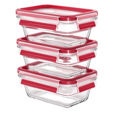 EMSA N10501100 Clip & Close Glas 3-tlg. Frischhaltedose Transparent/Rot