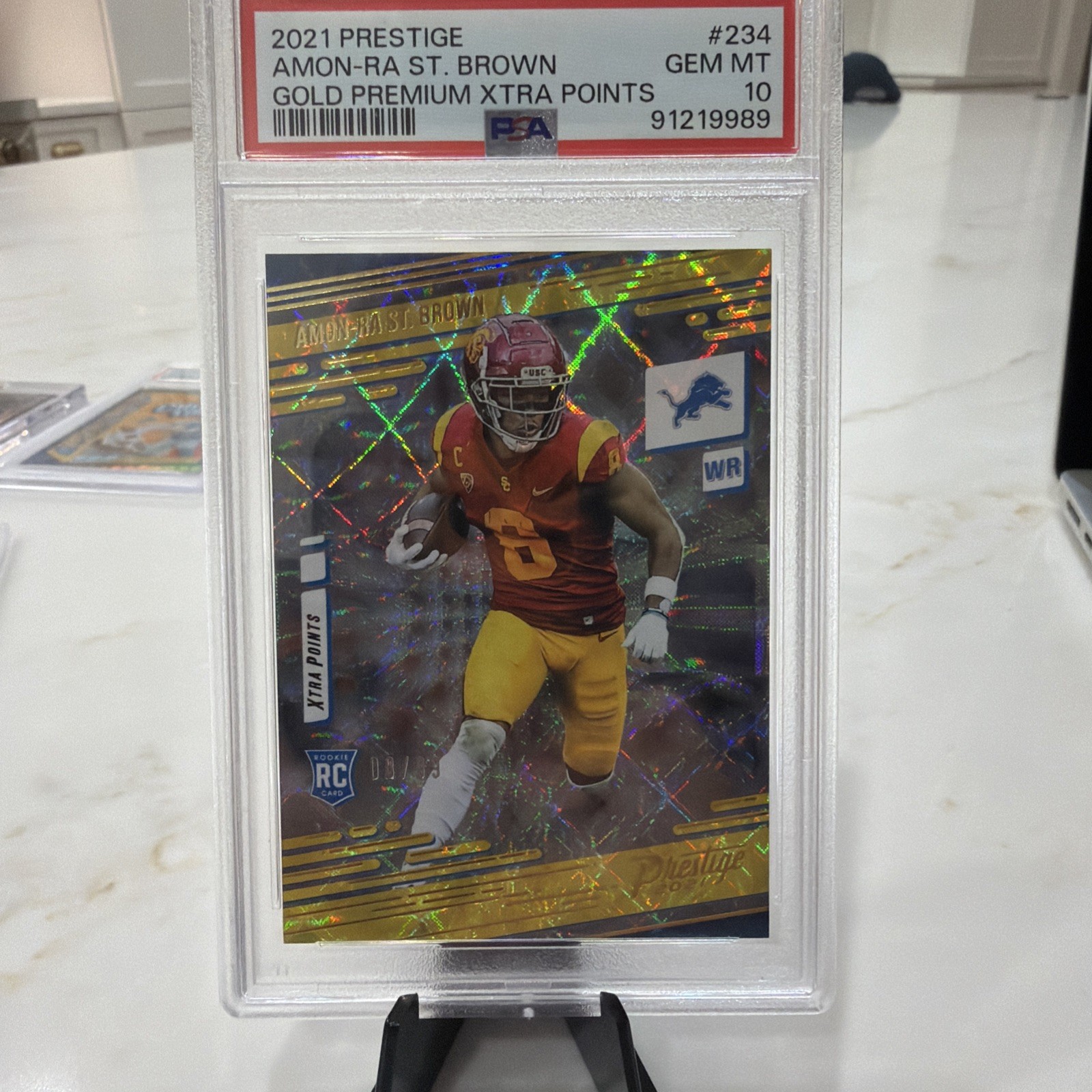 Amon-Ra St. Brown Panini Prestige #234 Signature-Gold Premium Xtra Points