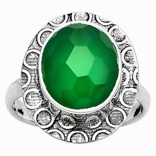 Faceted Natural Green Onyx 925 Sterling Silver Ring s.7 Jewelry R-1090