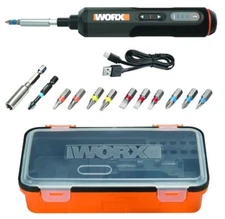 WORX 4V 3-Speed Screwdriver W/Accessory Bits Dual LEDs Lion Rechargeable **NEW**