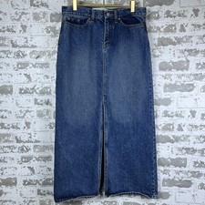 Vintage 90  s Gap Denim Maxi Skirt Sz 6 30x36 High Front Slit Y2K Medium Wash