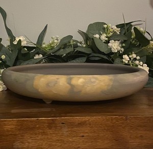 Vintage Weller Pottery Hudson Console Bowl Tri Footed Hand Painted Floral