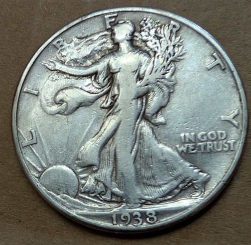 1938-D Walking Liberty Half Dollar  ~ Key Date! ~ 90% Silver,  Very Fine detail