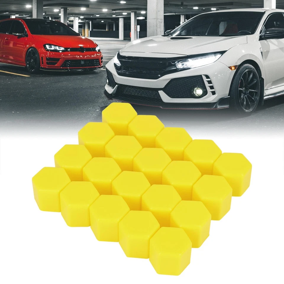 Cubiertas de buje de rueda de auto de silicona amarilla de 17 mm para tapones de tornillo de tuerca de 20 piezas Foto 2 de 4
