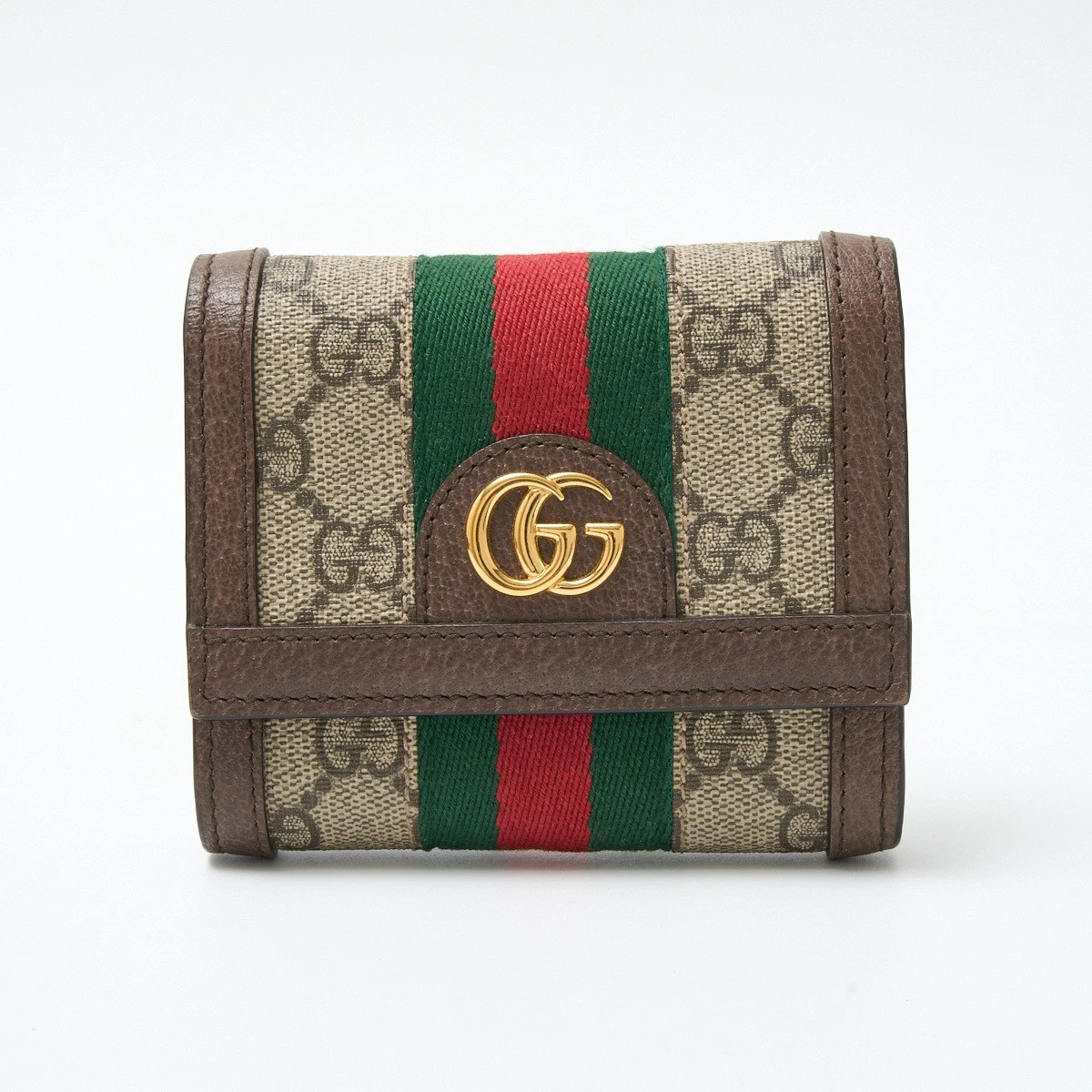 GUCCI Tri Fold Wallet 523174 Compact Mini Wallet GG Supreme Cuir Web Stri
