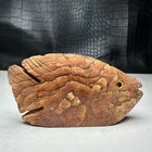 Natural Crystal Mineral Specimen. Wood grain Stone. Hand-carved FISH .Statue.BN