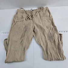 C & C California linen pants beige womens L tan 6972