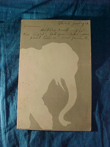 1912 JAPANESE HOLD TO LIGHT Elephant POSTCARD w WOMAN IMAGE