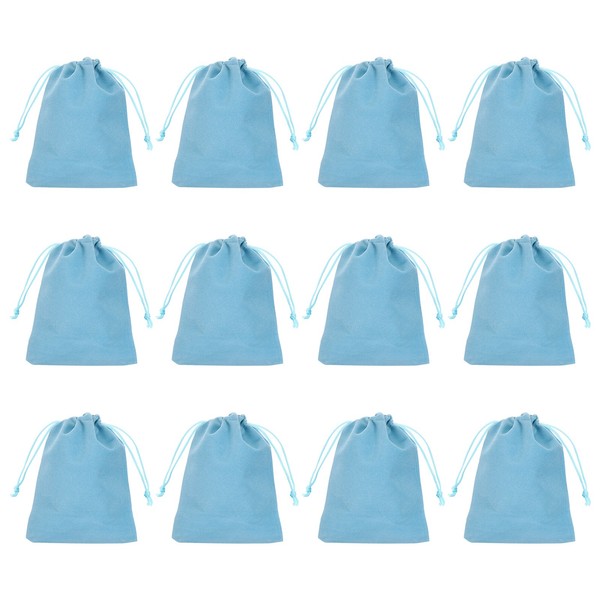 "12 StüCk Geschenkbeutel Samt,4 X 5\",Schmuckbeutel Samt Mit Kordelzug,Hellblau"-image