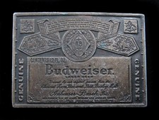 RK03103 VINTAGE 1970s  GENUINE BUDWEISER LAGER BEER  ADVERTISEMENT BELT BUCKLE