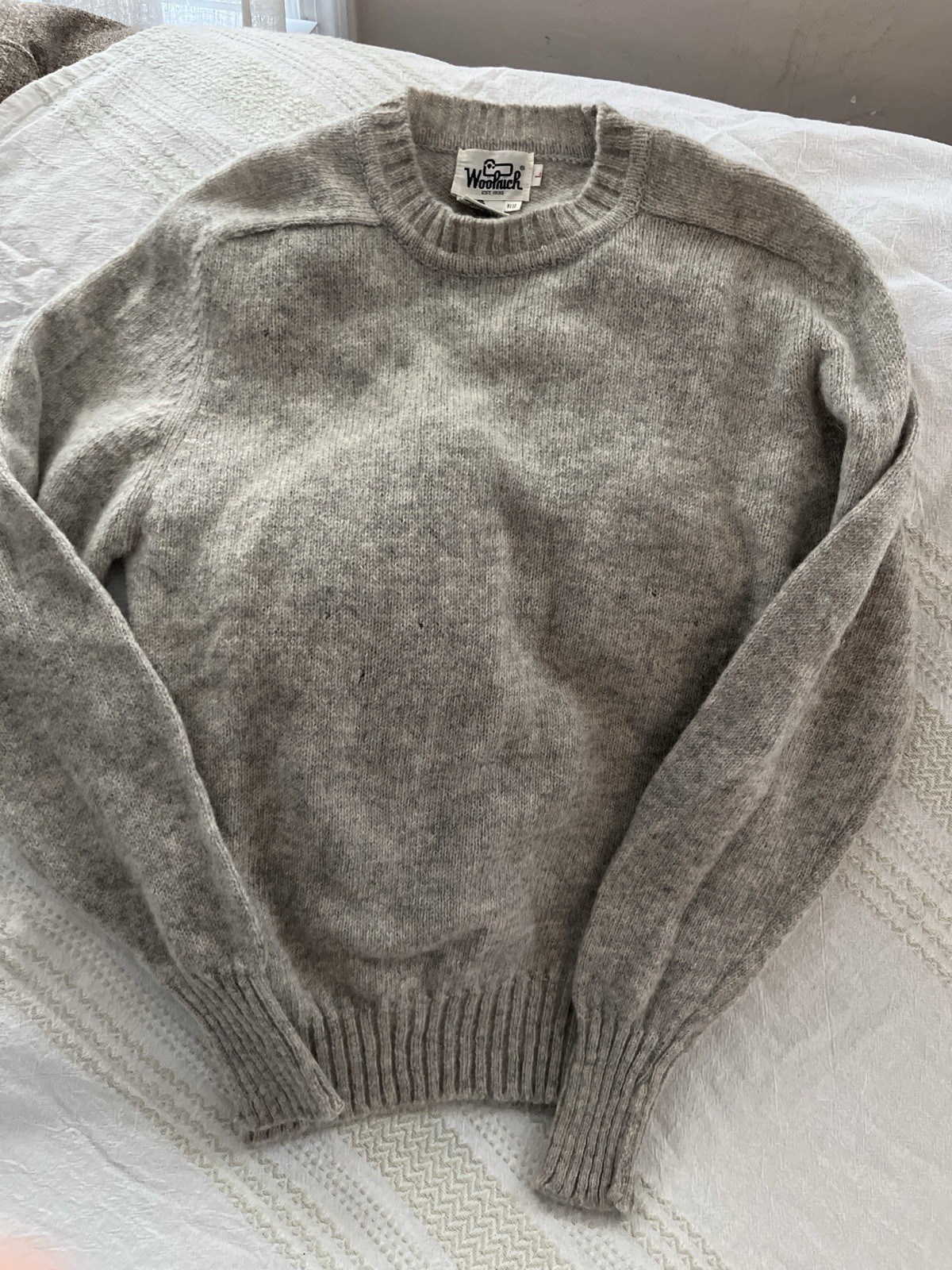 Vintage Woolrich Pure Shetland Wool Knit Sweater Oatmeal Gray Crewneck Large