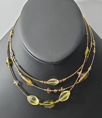 Vintage 3-Strand Multi-Layer Beaded Floating Station Wire Necklace