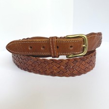 VTG Cole Haan Woven Belt Brown Braided Leather Brass Buckle Made in England