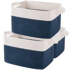 Storage Baskets Woven Cotton Rope Bins Shelves Toy Towel 3-Pack Blue White