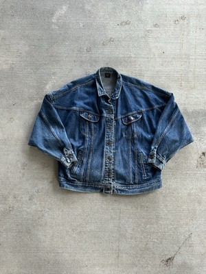 Vtg LEE M.R. Denim Jean Jacket Mens Sz Large Dark Blue Distressed Heavy