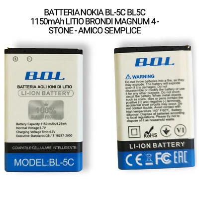 BDL BATTERIA NOKIA BL-5C BL5C 1150mAh LITIO BRONDI MAGNUM 4 - STONE - AMICO SEMPLICE