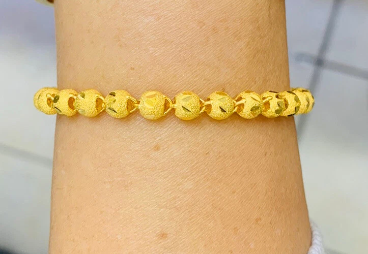 High-Polish Wheat Chain Bracelet 24K Yellow Gold 7.5