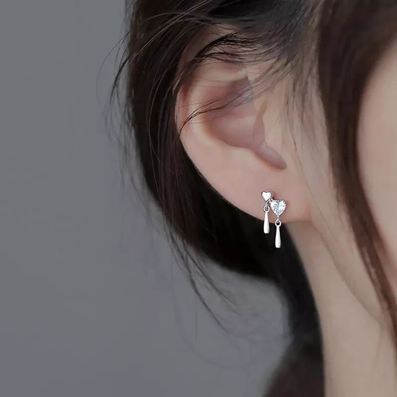 Herz Ohrstecker Design Sterlingsilber 925 mit Zirkonia Damen Ohrringe Ohrhänger