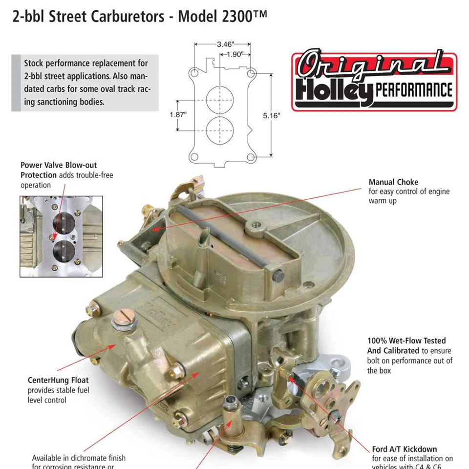 Carburador Holley 500 CFM Performance 2BBL estrangulador manual acabado dicromato dorado Foto 4 de 4