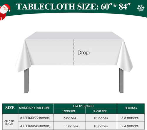 Rectangular Tablecloth 60X84 Inch - White Table Cloths Stain Resistant Decorativ - Picture 6 of 12