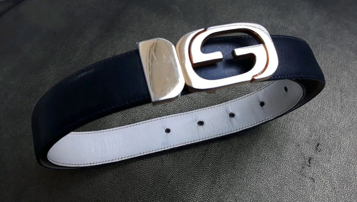 Reversible leather belt with Double G buckle