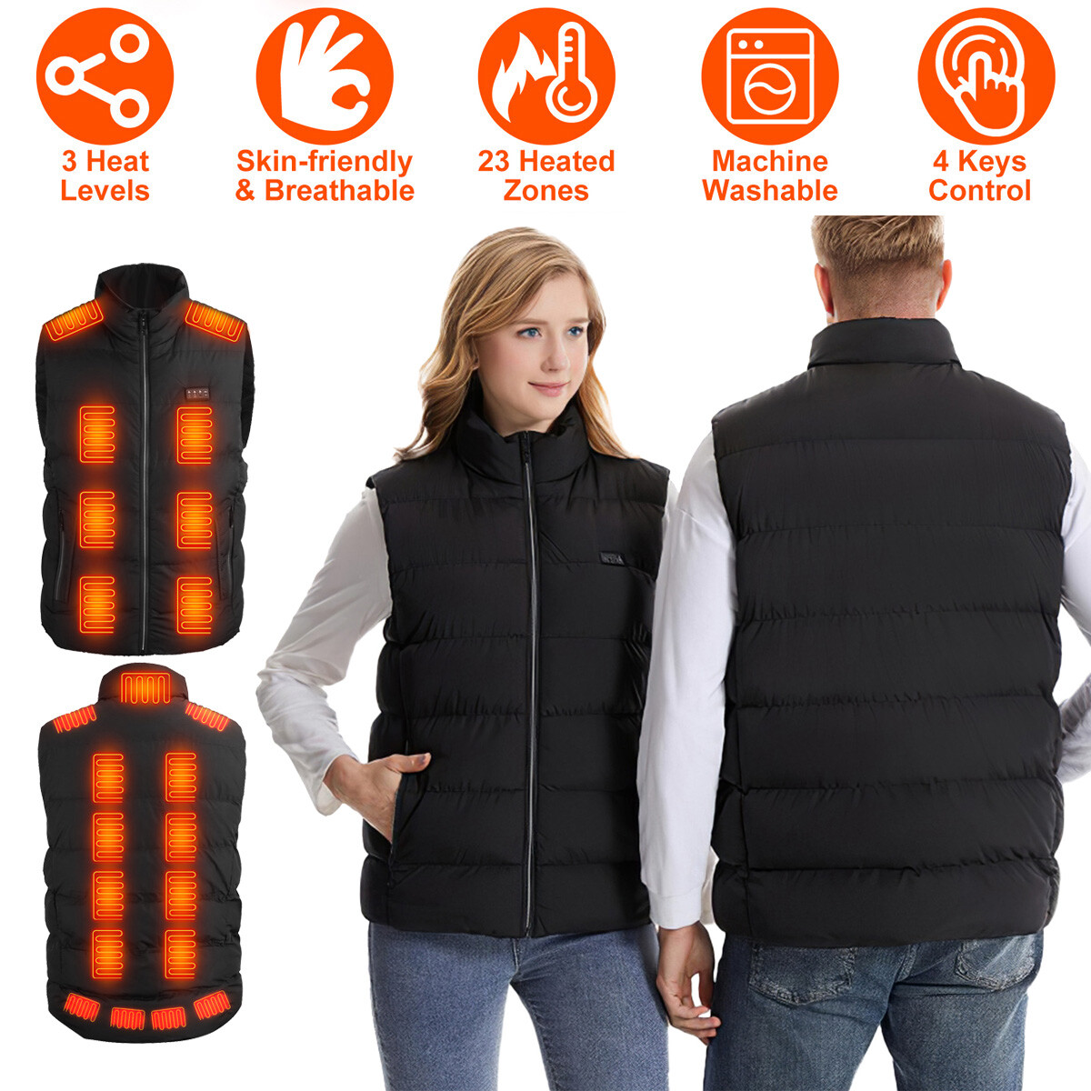 23 Heating Zones Heated Vest Electric USB Jacket Coat with 20000mAh Battery