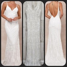 LULUS Everlasting Passion White Sequin Backless Mermaid Maxi Dress Size MEDIUM