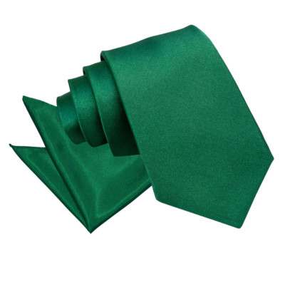 Smaragdgrün Satin schlicht solide klassische Herrenkrawatte und Einstecktuch Set von DQT