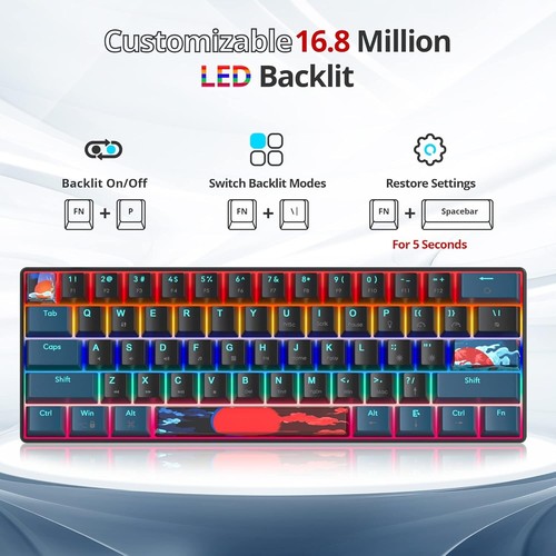 Portable Gaming Keyboard, LED Backlit Compact 61 Keys Mini Wired Keyboard - Bild 3 von 7