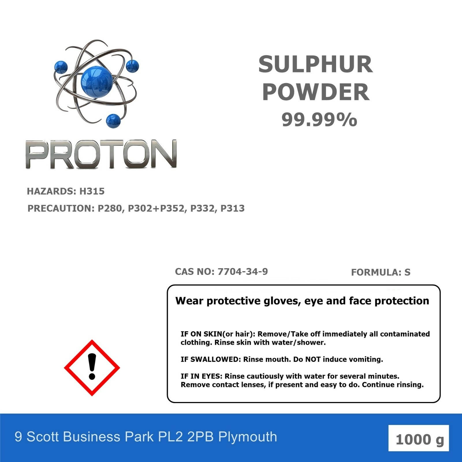 1kg SULPHUR POWDER 99.99% Pure Grade Garden & Flowers Yellow Sulfur 1000g
