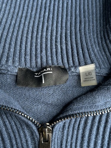 Tahari Sweater Size Large Blue Long Sleeve 1/4 Zip Pullover Knit Viscose Soft - Picture 9 of 10