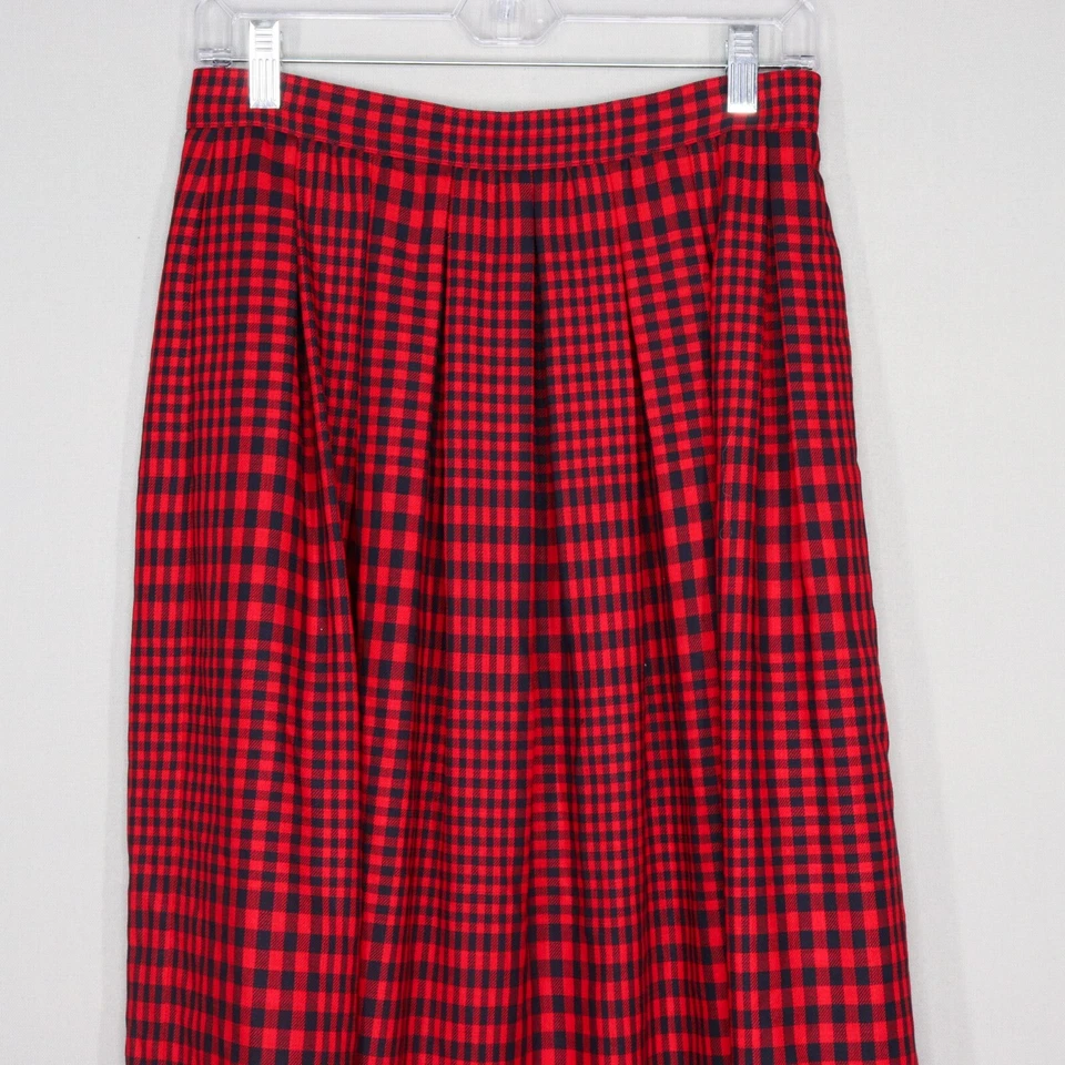Liz Claiborne Midi Skirt Womens Size 10 Petite Red Gingham Pleated Wool Vintage - Image 2 of 4