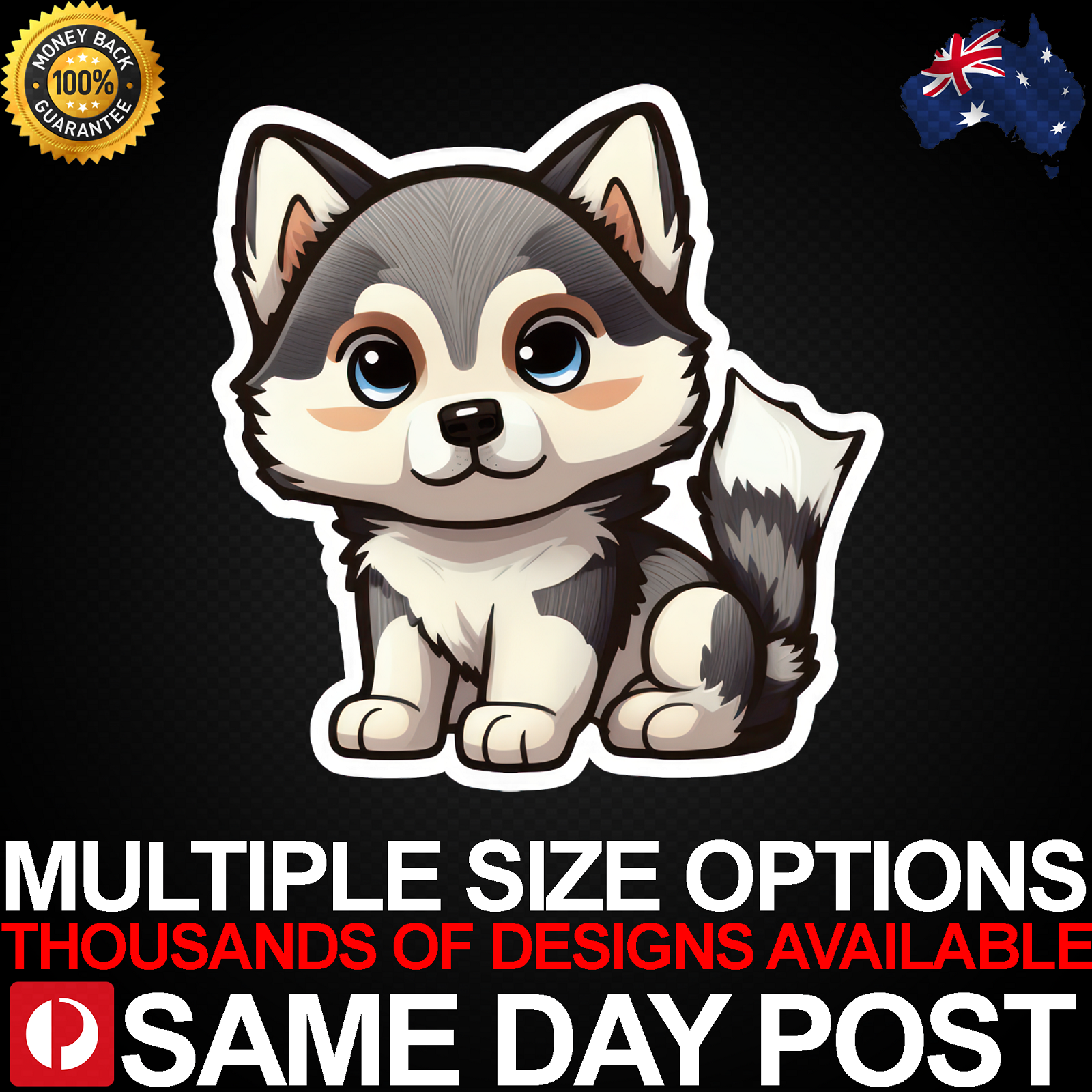 Adorable Husky Puppy Vinyl Car Sticker Decal for Laptop or Pet Lovers