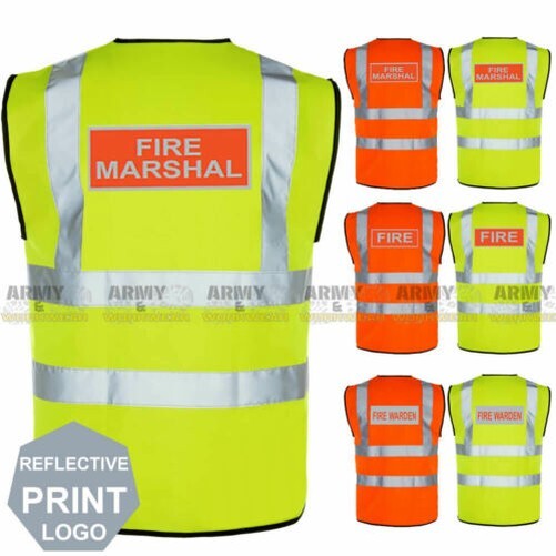 Hi Vis Reflective Back Logo FIRE MARSHAL WARDEN Vest Viz Waistcoat Safety Work